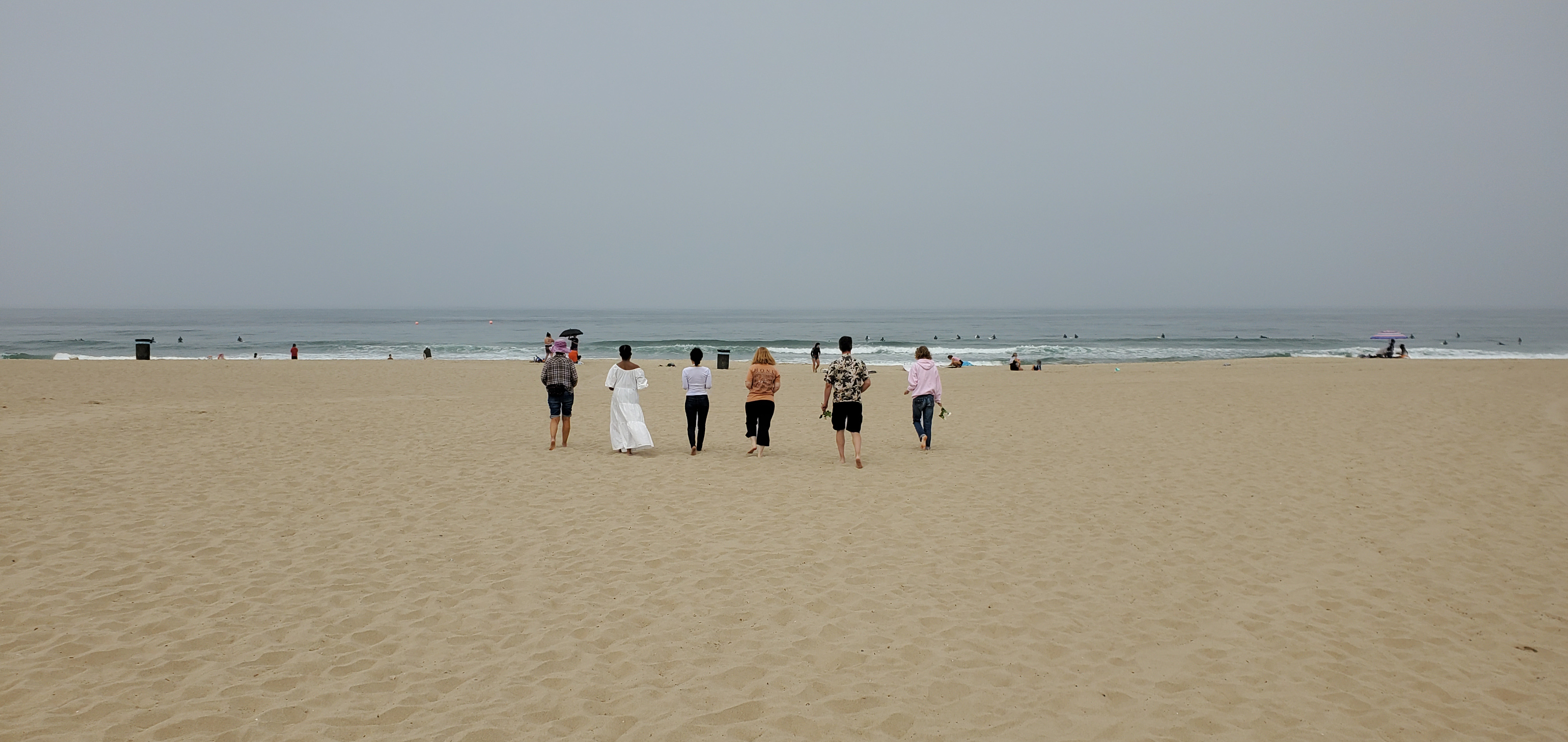 OSE OC group walking toward ocean to offer Mother Earth Gratitude, Bruce's Beach